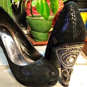 Naughty Monkey Leather Platforms Embellished Heels